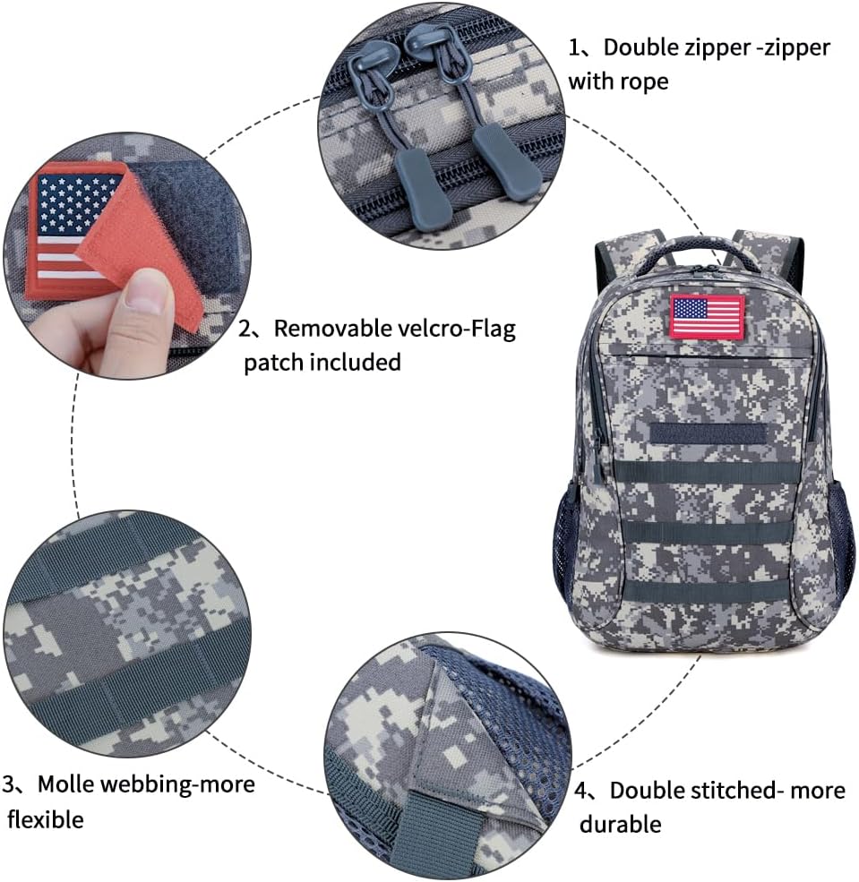 outdoor plus Camo Backpack,Military Boys Backpacks for School,40L Army Bookbag with USB Charging Port Waterproof