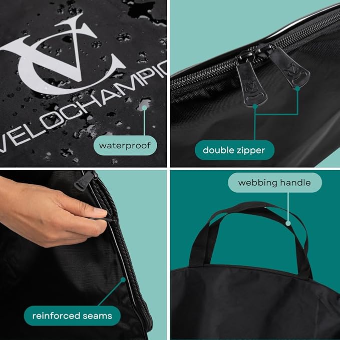 VeloChampion Waterproof Bicycle Wheel Bag Storage Cover | Mountain, Road or Gravel Bike | 650b. 700c. 26” 27.5” 29” Bicycle Wheelset Transport Travel Case (Black, 31.8" (MTB) x1)