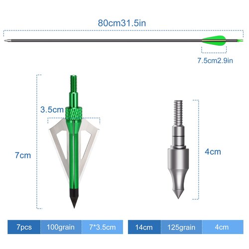 NorthSpoor 14-pcs 30-Inch Carbon Arrows,with 100-Grain Hunting Broadhead, Arrow with Removable Tips Shaft Spine 500 for Both Compound Bow and Recurve Bows