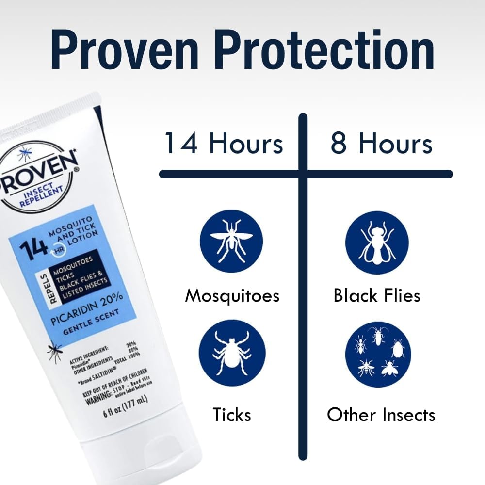Proven Insect Repellent Lotion, Keep Mosquitoes, Ticks and Flies Off, DEET Alternative Repellent, Up to 14-Hour Protection, Great for Outdoor Camping and Hiking, 6 Ounce, Odorless Lotion