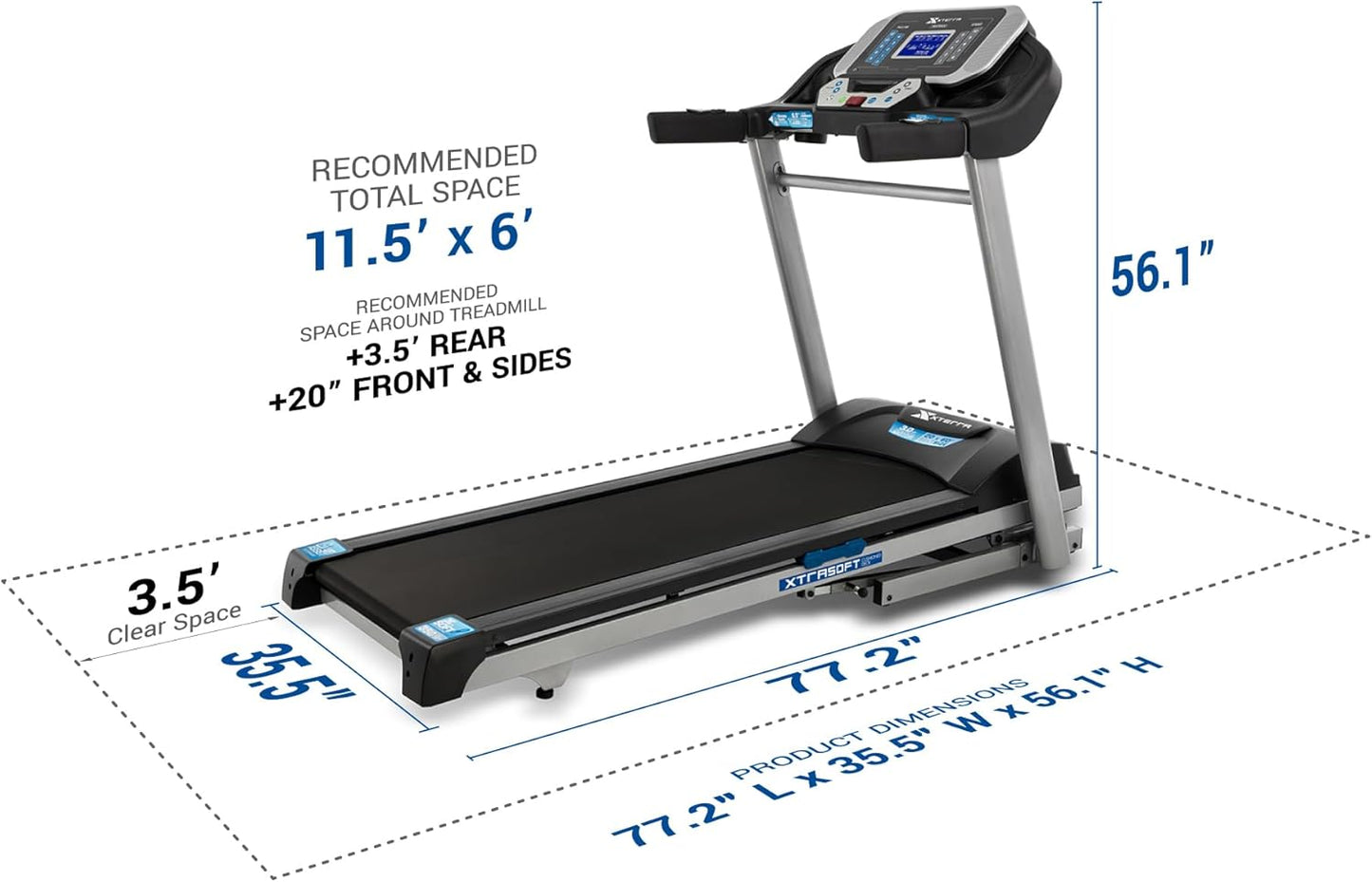 XTERRA Fitness Sport Series Premium Folding Smart Treadmill, Handlebar Speed and Incline Controls, Large XTRASoft Cushioned Running Deck, Built-in FTMS-Enabled Bluetooth with XTERRA+ Fitness App