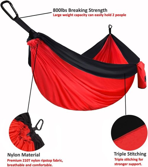 Gold Armour Camping Hammock - XL Double Hammock Portable Hammock Camping Accessories Gear for Outdoor Indoor with Tree Straps, USA Based Brand (Gray)