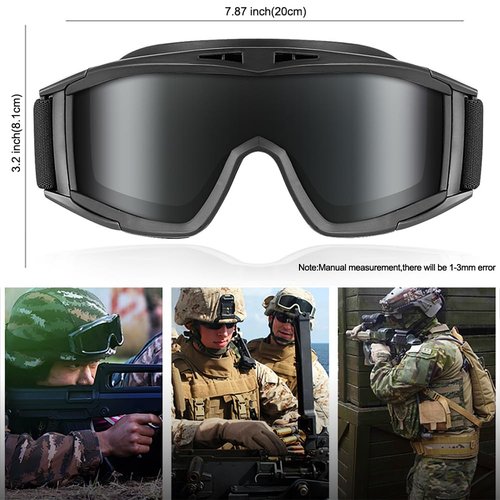 ONECUPPTOP Tactical Airsoft Goggles Anti Fog Shooting Glasses Impact Resistant Safety Goggles with 3 Interchangable Lens (Black)