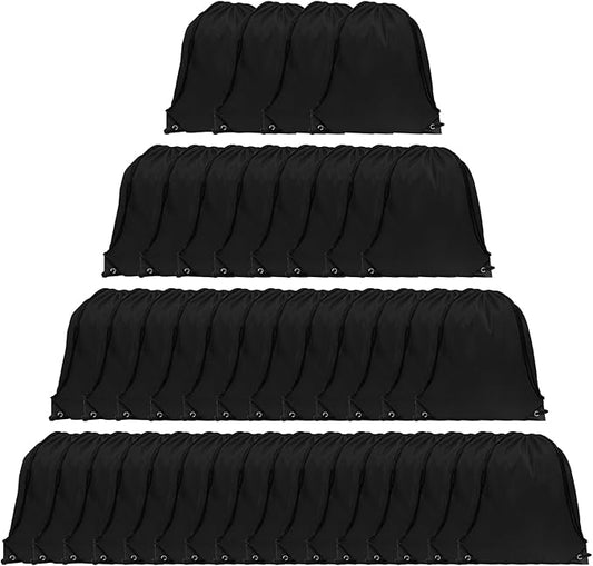 GoodtoU Drawstring Bags, Nylon Backpacks with Drawstring - Gym, Sport, Travel (Black, 40Pcs)