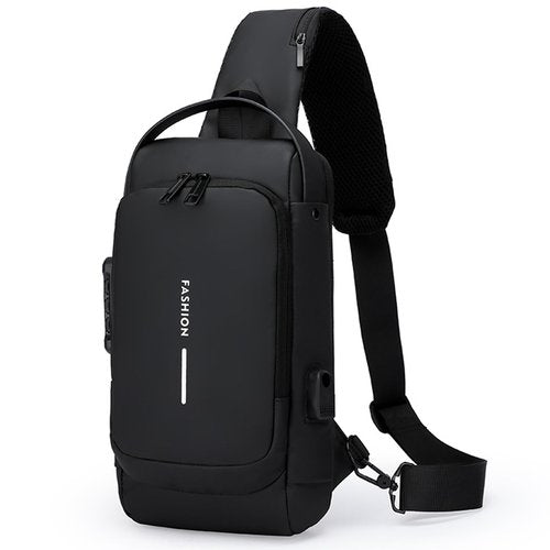 ISDULA Sling Bag for Men Anti-Theft USB Crossbody Bags Waterproof Chest Daypack Waterproof Shoulder Backpack (Black)
