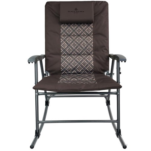 Black Sierra High Back Folding Rocking Chair, XL Oversize Camping Rocker Supports 300 LBS, Padded Portable Heavy Duty Armchair for Deck and Patio
