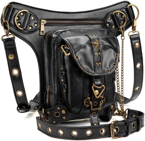 Halloween Unisex Steampunk Hiking Fanny Waist Bag Military Tactical Drop Leg Bag Outdoor Bike Motorcycle Cycling Pack Utility Backpack Pouch Shoulder Arm Bag Black