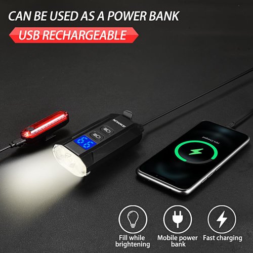 JEWHUN 1200 Lumen LED Bike Lights for Night Riding,Super Bright Rechargeable Bicycle Light,High Low Beam Bike Headlight, LCD Display, 13+4 Modes, Waterproof Front and Rear Bike Light