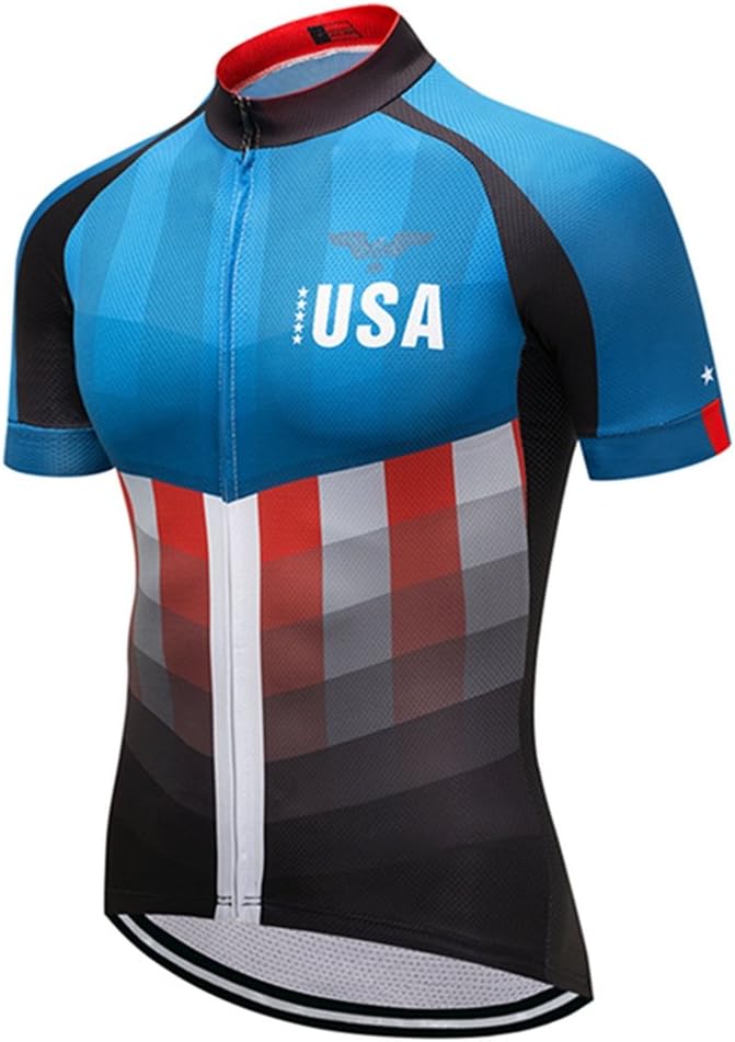 Weimostar Men's USA Cycling Jersey Short Sleeve Biking Shirts Breathable with Pockets