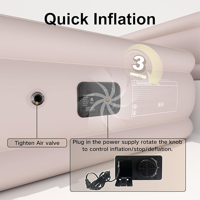 Full Size Air Mattress with Built in Pump, Air Bed with Portable Storage Bag, 18'' Blow up Mattress Suitable for Home and Guests, Top Flocking, 18" Full Khaki