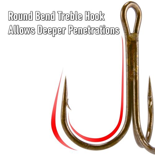 Dr.Fish 30 Pack Treble Hooks, Bronze Round Bend, #16-#6/0, Triple Fishing Hooks for Fresh&Saltwater, Replacement Catfish Walleye Trout Salmon Bass Fishing #16
