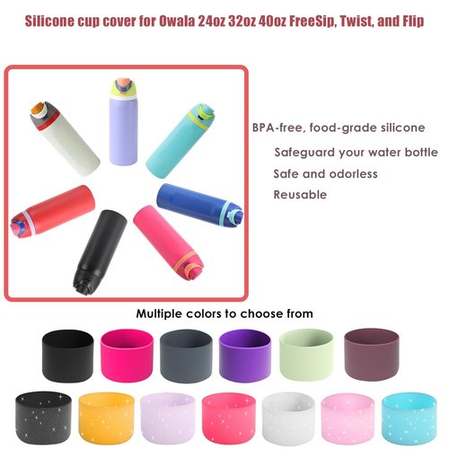 FFIHTY 2PCS Upgrade Silicone Boot Suitable for Owala 24oz 32oz 40oz FreeSip, Twist, and Flip Stainless Steel Water Bottle, Anti-Slip Protective Sleeve Bottom Bumper Water Bottles