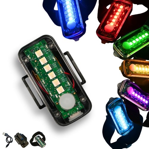SpectraFLUX™ Ultra Bright Multicolor Wearable Safety Light for Bike, Running, Walking and More, USB Rechargeable, 12 Colors, 8 Modes including Taillight & Headlight, Clip-on and other Mounting Options