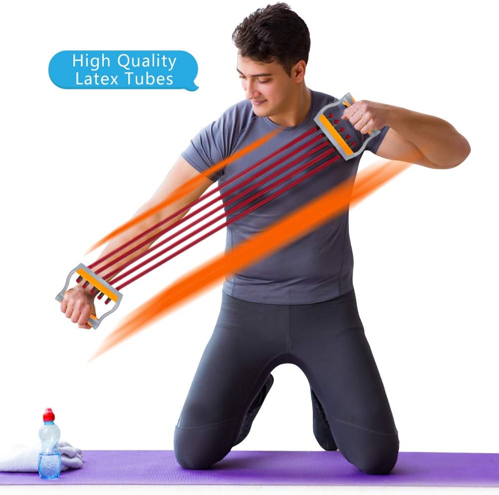 TOCO FREIDO Chest Expander | Arm Training, 5 Tubes Ajustable Arm Strength Trainer, Exercise Resistance Bands for Home Fitness Muscle Training Body Building