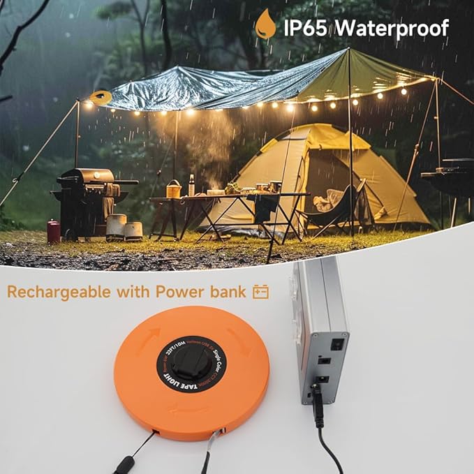 Camping Lights String,Tape Tent Lights RGB with 100 Modes Music Sync Color Changing APP Control Waterproof 13/26 FT ,Led Camping Lantern Retractable for Emergency Yard Camping Decoration (13 Ft)