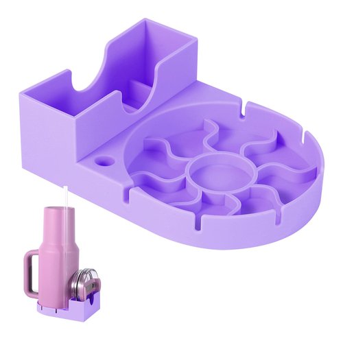heartybay Bottle Drying Rack for Stanley Cup, Silicone Holder Stand for Water Bottle, Tumblers, Cups, Mugs, Glasses - Travel-Friendly Space Saving Design, Purple