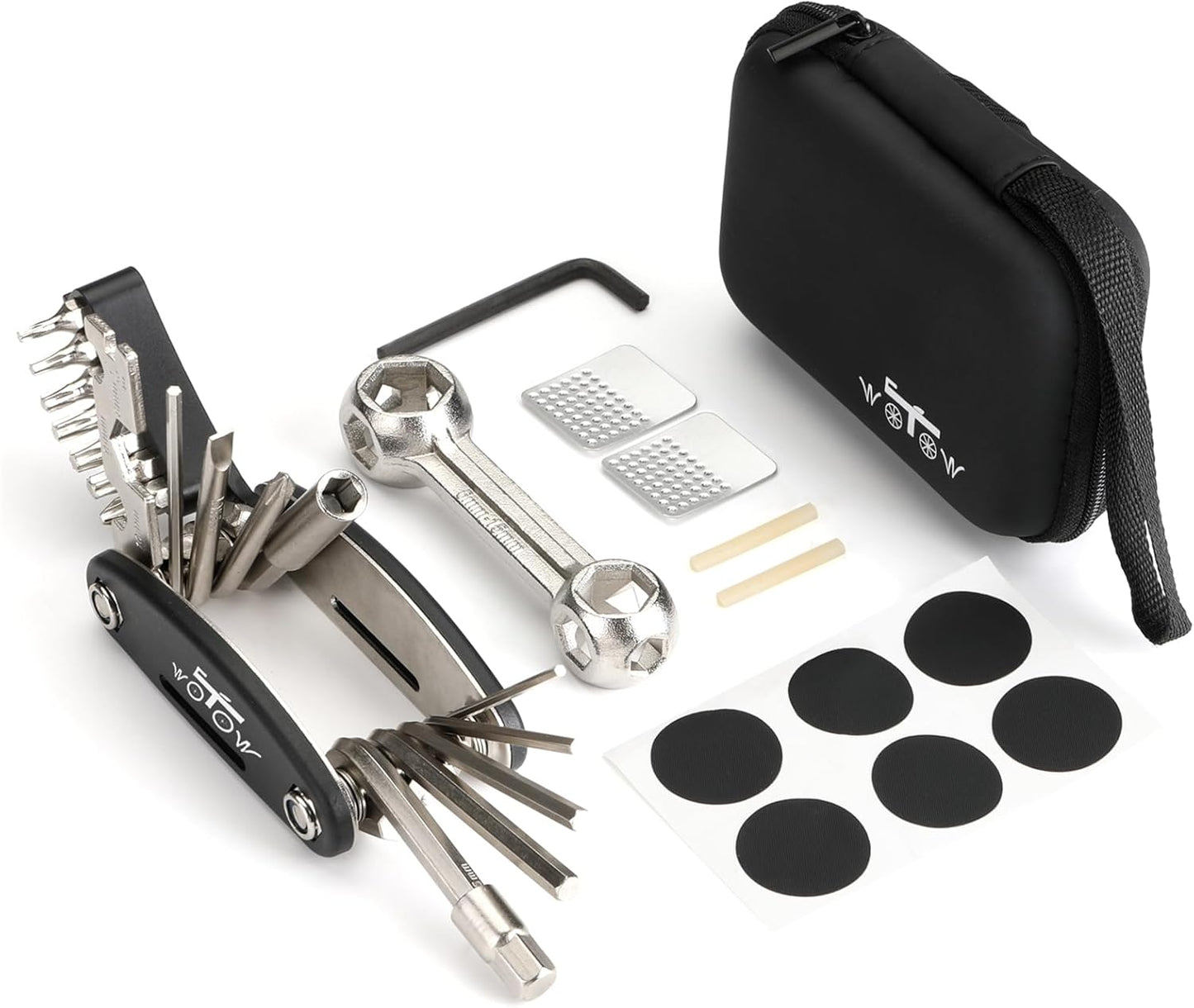 WOTOW Bike Repair Tool Kit - 16 in 1 Bicycle Multitool Portable Mountain Bike Tool Cycling Maintenance, Bike Hex Key Wrench & Bike Tube Patch Kit & Tire Lever & Hard Carrying Case (16 in 1)
