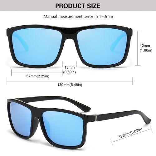 Vanolu Rectangular Sports Polarized Sunglasses for Mens and Womens,Black Retro Sun Glasses Driving Fishing UV400 Protection