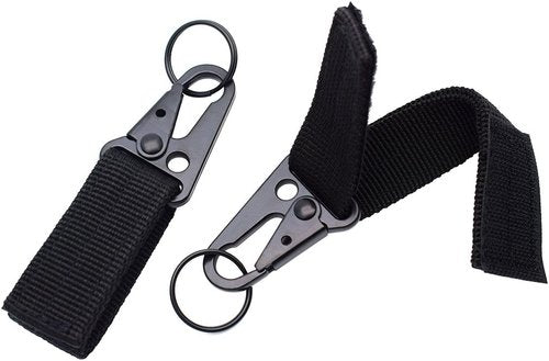 4 Pack Magic tape KeyChain Tactical Gear Clip Nylon Hook&Loop Belt Key Holder Black Metal Hook & O-ring Buckle for Molle Bags,Outdoor Sport Hiking Backpack,Belt,Webbing Attachment Strap