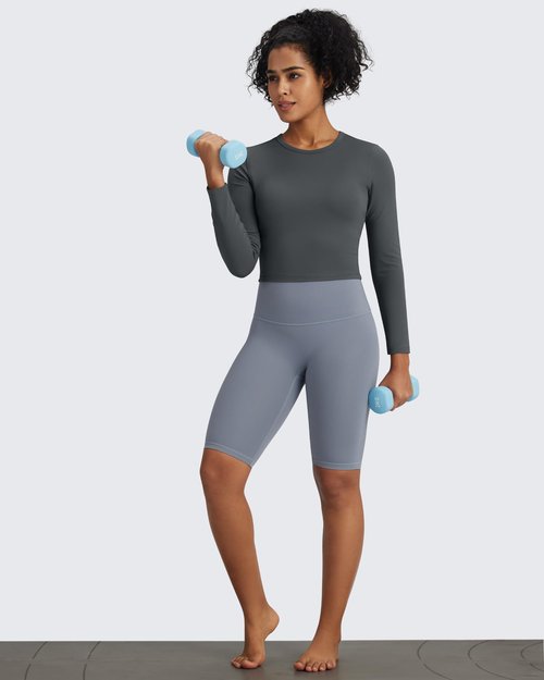 G4Free Long Sleeve Workout Tops for Women Fall Base Layer Athletic Gym Exercise Tight Shirt Wicking Cropped Underscrub (Dark Gray,S)