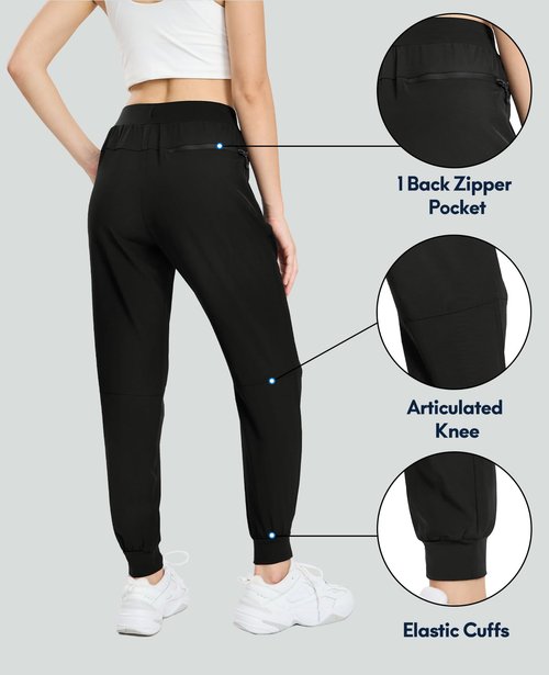 Haimont Women's Hiking Cargo Joggers Quick Dry Lightweight Stretch Travel Outdoor Pants with Zip Pockets, Black, S