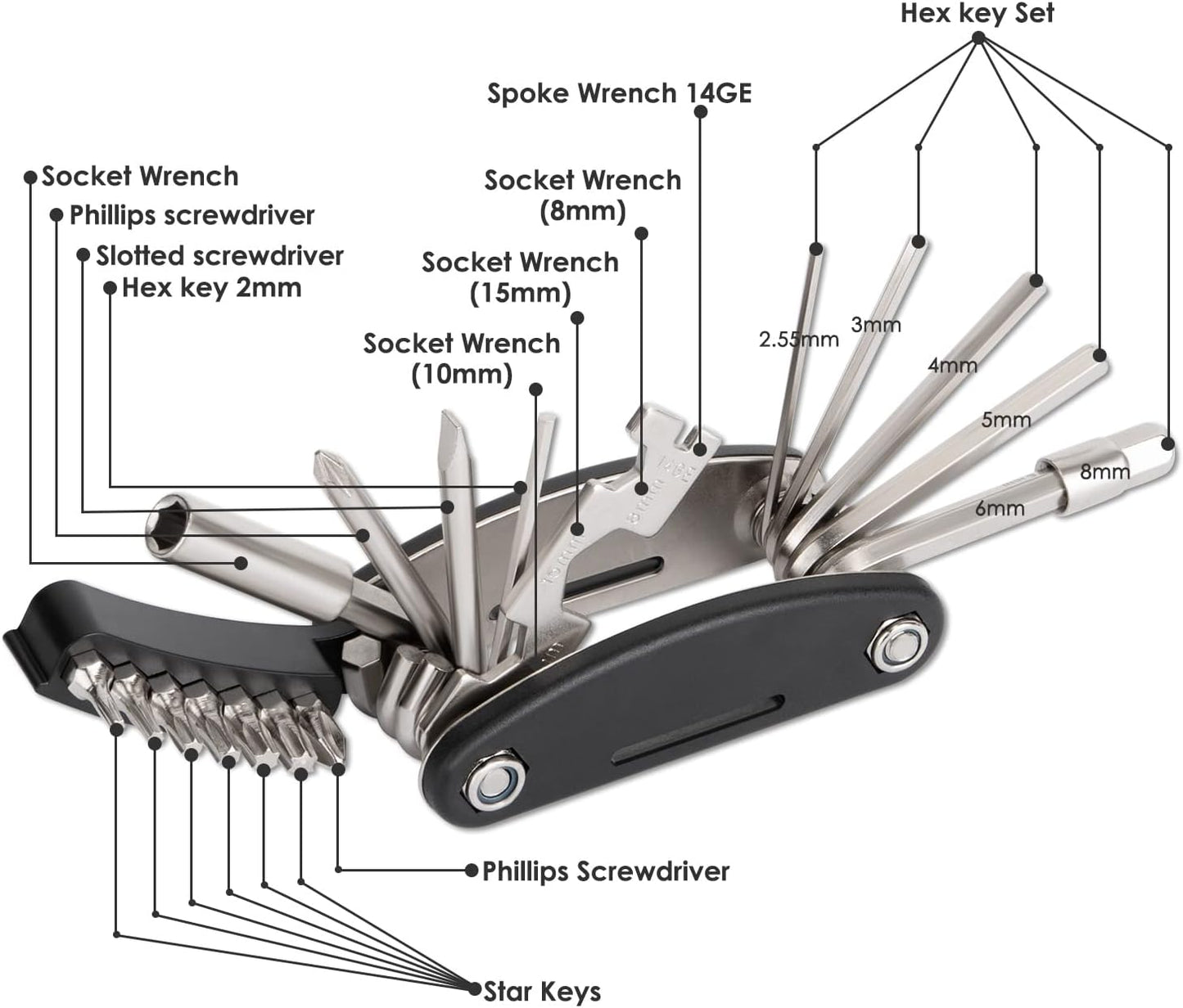 WOTOW Bike Repair Tool Kit - 16 in 1 Bicycle Multitool Portable Mountain Bike Tool Cycling Maintenance, Bike Hex Key Wrench & Bike Tube Patch Kit & Tire Lever & Hard Carrying Case (16 in 1)