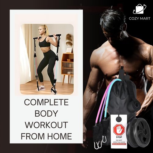 Multifunctional Pilates Bar Kit, Workout Stuff Kit for Yoga, Stretching & Training Programs, Full Body Workout Home Exercising Pilates Equipment with Stackable Resistance Bands