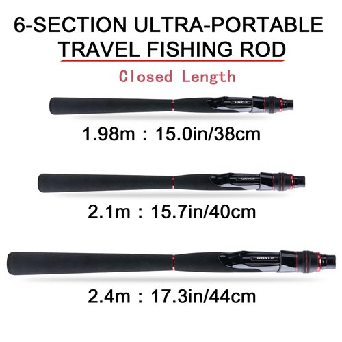 UNYLE Spinning Fishing Rods, 7.9ft Ultralight Portable Fishing Rod, 6 Piece Fishing Rod with Extra Tip Section, Travel Bass Fishing Rods for Saltwater Freshwater
