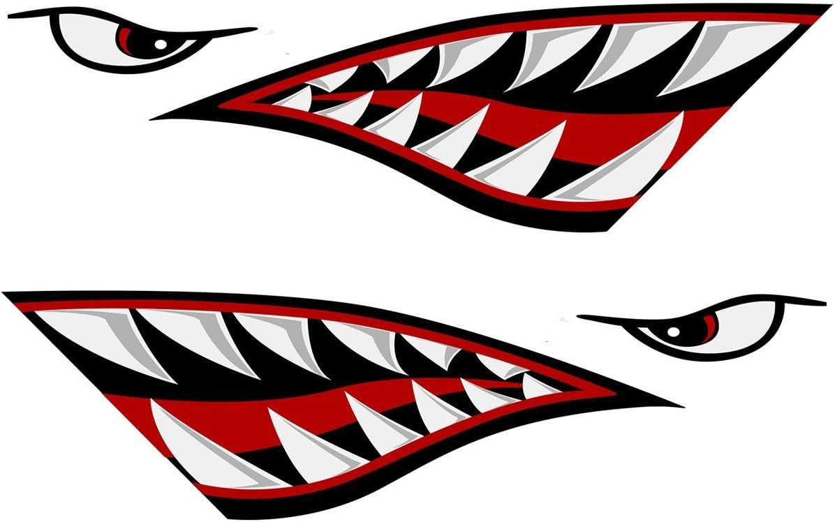 NTICKER Left and Right Big Set Shark Teeth Mouth Decals Sticker Fishing Boat Canoe Car Truck Kayak Graphics Accessories
