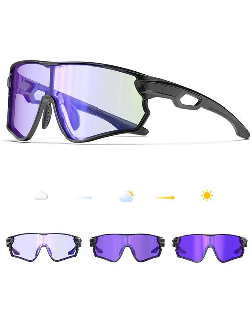 BEACOOL photochromic sunglasses sport (Black-photochromic Purple)