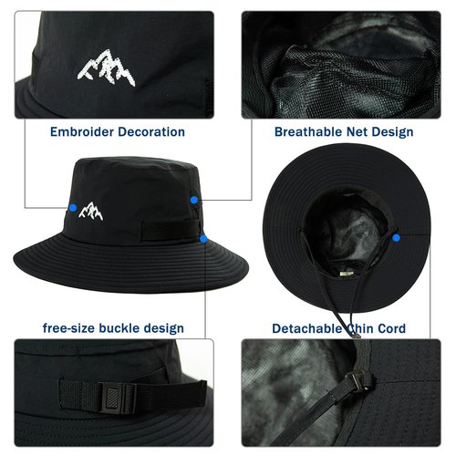 TOP-EX Waterproof Mens Bucket Sun Bucket Hat, Boonie Hiking Fishing Beach Safari Hats for Summer Rain Cap Shade Outdoor - UV Protection SPF Wide Brim Sunhat, Black XL/XXL