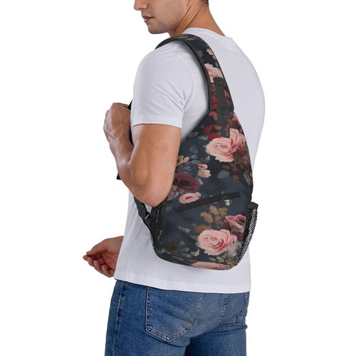 PVTIONXIE Floral Crossbody Chest Bags for Women, Small Crossbody Shoulder Bag Sling Bag Travel Hiking Daypack