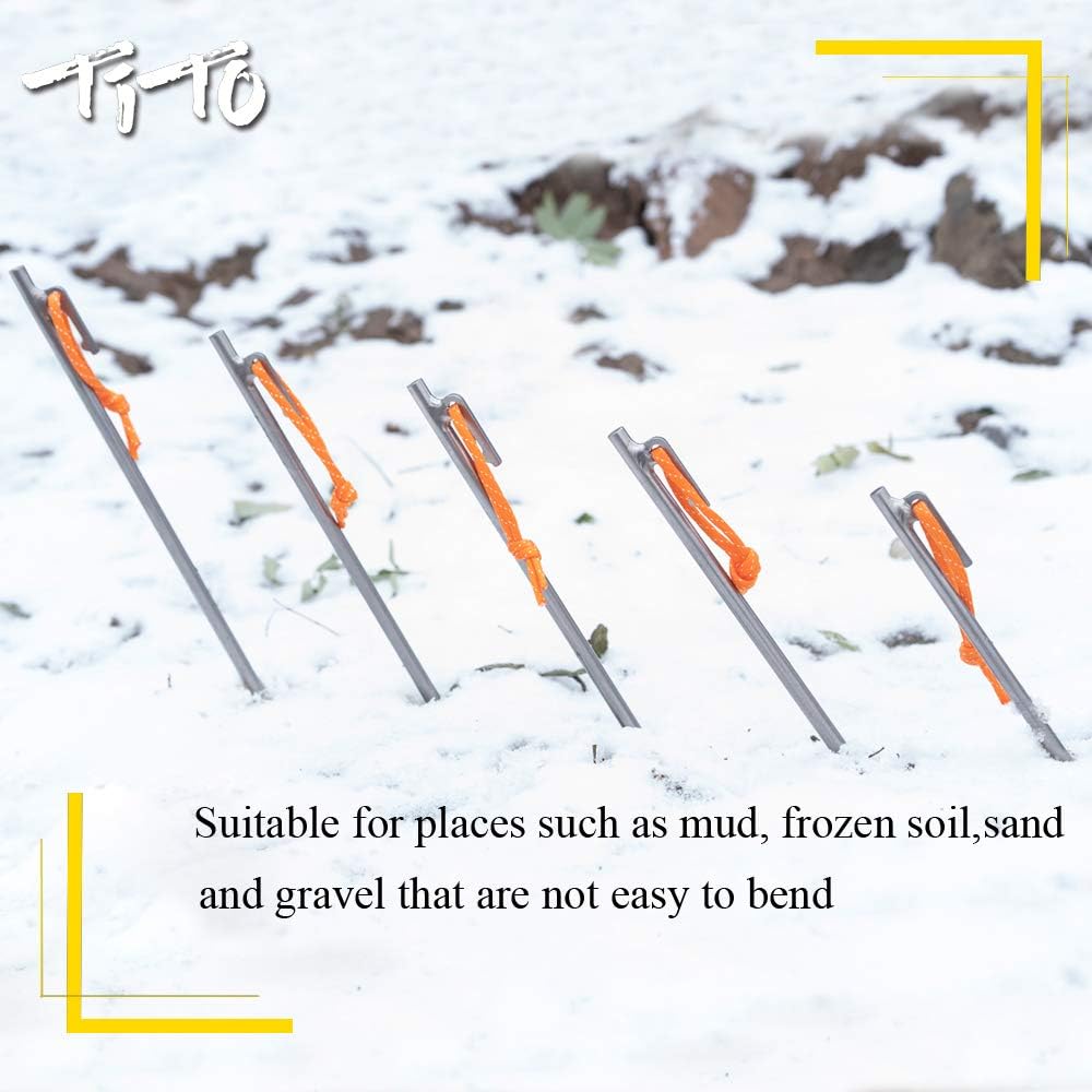 TiTo Titanium Tent Pegs Stakes Lightweight Snowfield Grassland Heavy Duty Tent Nails for Outdoor Camping Hiking and Plant Support Garden Stakes 4pcs/6pcs (7×200mm-6pcs)