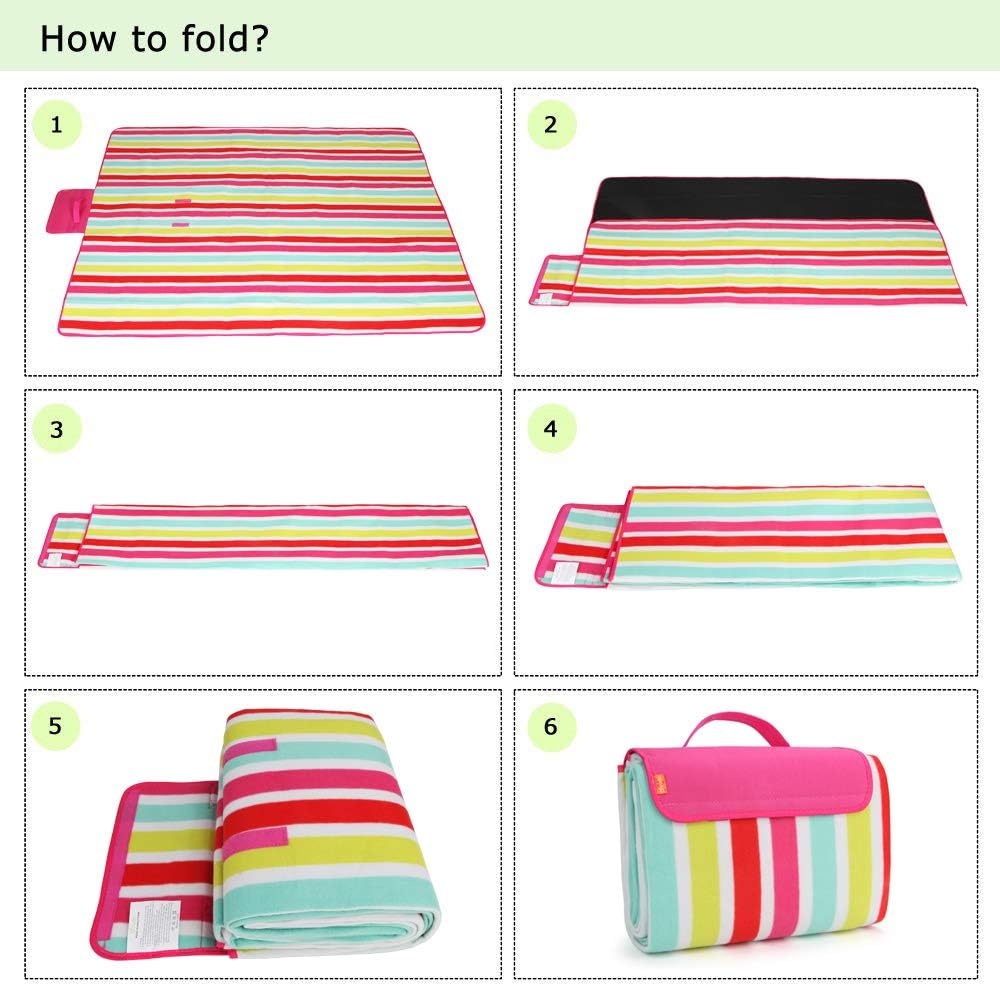 yodo Outdoor Picnic Blanket Water-Resistant for Camping Hiking Festivals,Rose Stripe