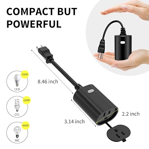 Minoston Z-Wave Plug 800 Outdoor Dimmer Zwave Dimmable Smart Plugs Outlet Switch, Z-Wave Hub Required, IP65 Weatherproof, Built-in Repeater, Work with SmartThings, Wink, Hubitat, Black (MP22ZD)