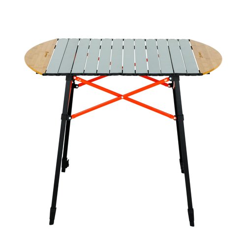 Lippert Bamboo/Hammer Grey Roll Top Camping Table with Powder-Coated Aluminum Top/Frame, Durable Bamboo Edges, Foldable Design, Adjustable Legs, Lightweight Construction - 2023053727