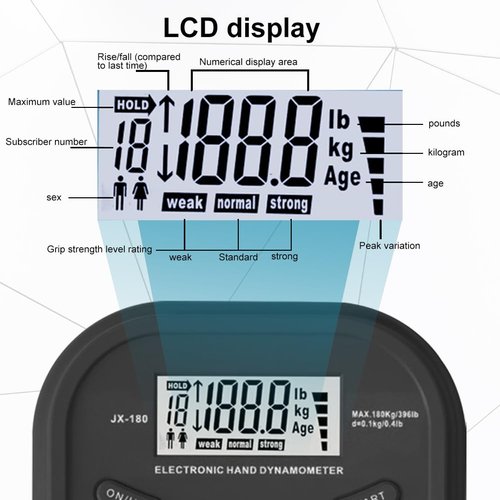 Trasylph Grip Strength Trainer 396lbs/180kg,Digital Grip Strength Tester with LCD Display,Hand Dynamometer Grip Strength Trainer,Electronic Hand Grip Strength Tester,for Home School Use