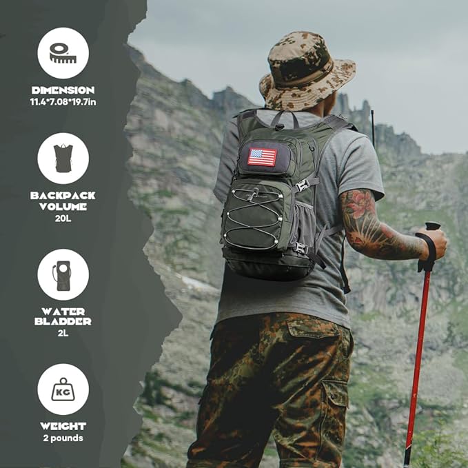 Maelstrom Hydration Hiking Backpack with 2L/3L Water Bladder, High Flow Bite Valve Camping Daypack Lightweight