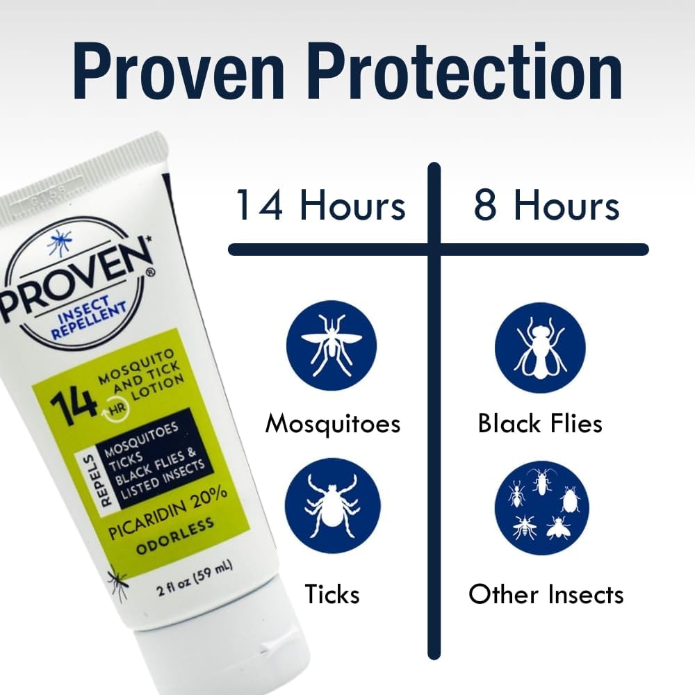 Proven Insect Repellent Lotion, Keep Mosquitoes, Ticks and Flies Off, DEET Alternative Repellent, Up to 14-Hour Protection, Great for Outdoor Camping and Hiking, 6 Ounce, Odorless Lotion