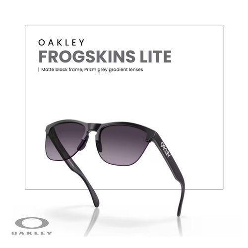 OAKLEY Frogskins Lite OO9374 937449 63MM Matte Black/Prizm Grey Gradient Round Sunglasses for Men+ Bundle Accessory Leash Kit, Microfiber Pouch
