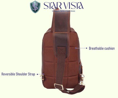 STAR VISTA Caracalla Full Grain Leather Sling Bag, Crossbody Chest Bag, Minimalist Design, Casual Daypack, YKK Zippers (Small (11" Tablet))