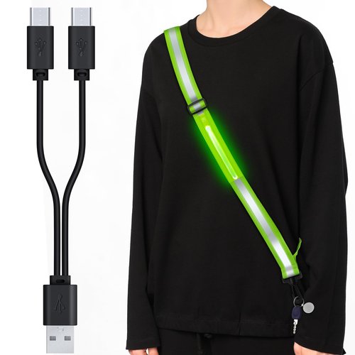 OMKHE LED Reflective Sash Safety Gear, Running Lights for Runners at Night, High Visibility USB Rechargeable Light for Jogging Running Cycling Walking Motorcycle (Green)