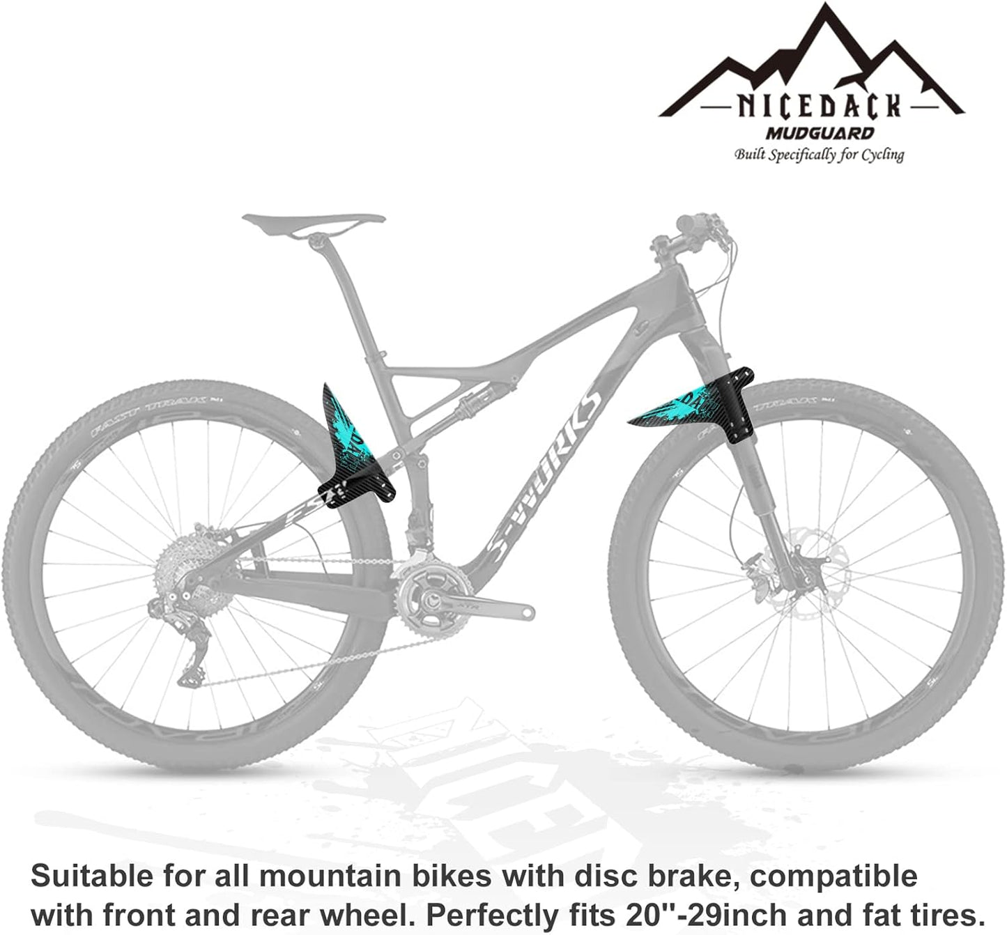 NICEDACK Bike Fender, Adjustable MTB Mud Guard, Front and Rear Compatible Mudguards, Fits 650B 20" 26" 27.5" 29 inch Fat Tire Bikes and All Disc Brake Bicycles