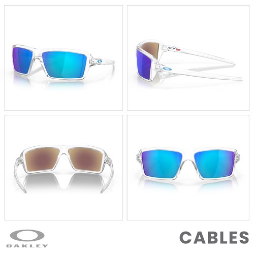 OAKLEY Cables OO9129 912905 63MM Polished Clear/Prizm Sapphire Polarized Rectangular Sunglasses for Men+ Bundle Accessory Leash Kit, Microfiber Pouch