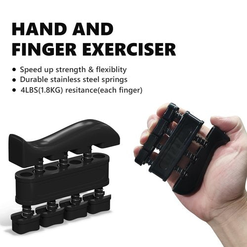 Hand Grip Strengthener Kit with Wrist Strengthener - Ultimate Hand Exerciser Set for Forearm Workout, Adjustable Grip Strength Trainer, Stress Relief Ball, Exercise Ring, Training and Recovery (BLACK)