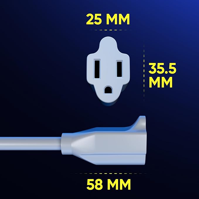 Maximm Extension Cord 2 Foot White Flat Plug, 360° Rotating Short Power Cord Single Outlet, Indoor 16 Gauge 3 Prong Grounded Wire UL Certified (2Ft White)
