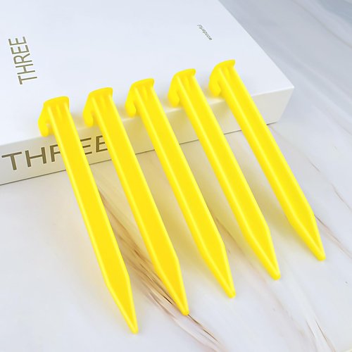 10 Pack Plastic Tent Stakes Heavy Duty Beach Tent Pegs Canopy Stakes for Camping Gardening Backpacking Tent Pegs Spike Hook for Outdoor Garden Decorations Lawn Tarp Sand Stakes for Beach (Yellow)