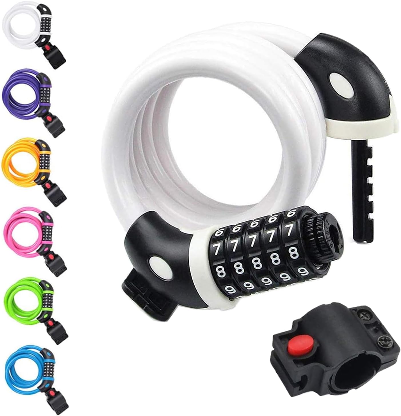 NDakter Bike Lock, 4/5.6 Feet Bicycle Cable, High Security 5 Digit Resettable Combination Coiling Bicycle Lock, Heavy Duty Anti Theft Cable with Mounting Bracket, 1/2 Inch Diameter (12mm)