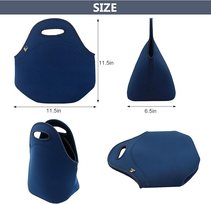 LOVAC Neoprene Lunch Bag, Thick Insulated Lunch Bag - Durable & Waterproof Lunch Tote With Zipper For Outdoor Travel Work (Blue)