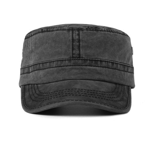 meioro Washed Cotton Military Caps Unisex Adjustable Cadet Army Cap Classic Vintage Captain Hat Flat Top Cap （Black）